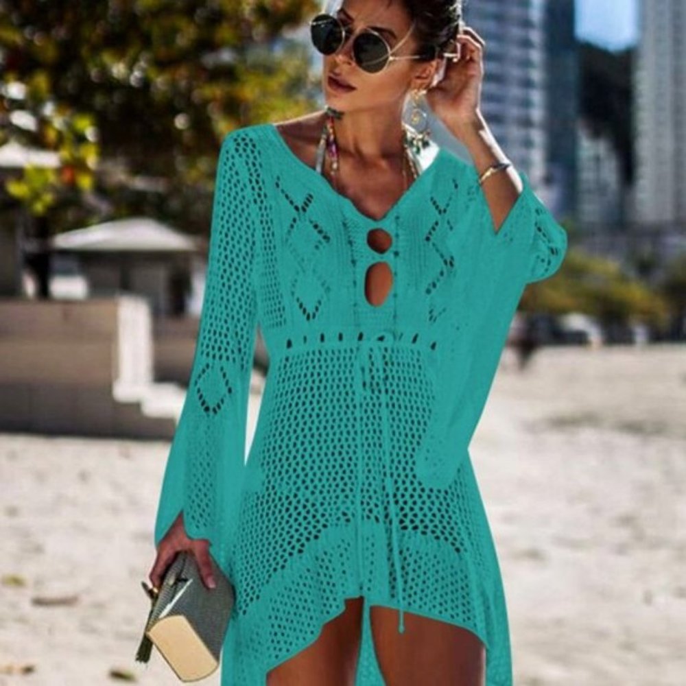 High Quality Crochet Knitted Beach Dress Blue - Picture 8 of 15